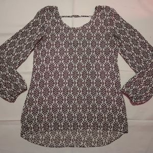 Maurices Blouse Women's Small Black Geometric Sheer Long Sleeve Elastic Cuff Top